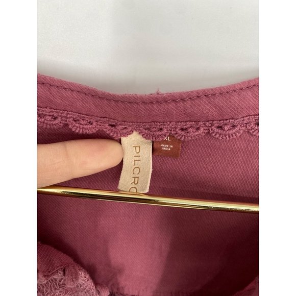 ANTHROPOLOGIE PILCRO BUTTON FRONT EMBROIDERED ROSE PINK XL - Picture 3 of 6